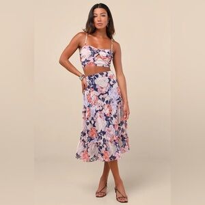 Lulus | Floating Through Flowers Multi Floral Midi Skirt, size M